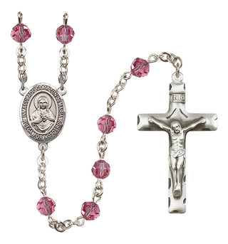 Sterling Silver 6mm Austrian Crystal Corazon Inmaculado de Maria Rosary in Rose