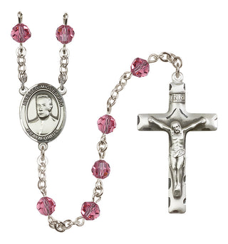 Sterling Silver 6mm Austrian Crystal Blessed Miguel Pro Rosary in Rose