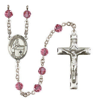 Sterling Silver 6mm Austrian Crystal Blessed Emilee Doultremont Rosary in Rose