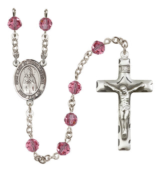 Sterling Silver 6mm Austrian Crystal Our Lady of Rosa Mystica Rosary in Rose