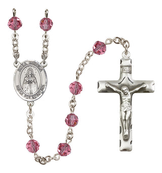 Sterling Silver 6mm Austrian Crystal Our Lady Rosa Mystica Rosary in Rose