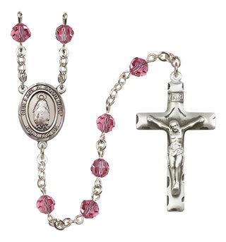 Sterling Silver 6mm Austrian Crystal Our Lady of Good Help Rosary in Rose