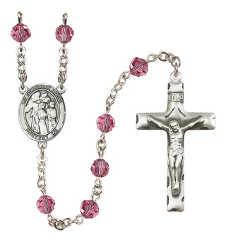 Sterling Silver 6mm Austrian Crystal Guardian Angel w/Children Rosary in Rose