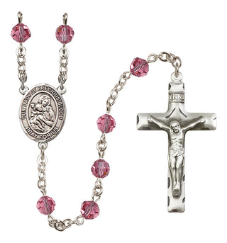 Sterling Silver 6mm Austrian Crystal Our Lady of the Precious Blood Rosary in Rose