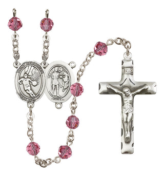 Sterling Silver 6mm Austrian Crystal Saint Sebastian/Basketball Rosary in Rose