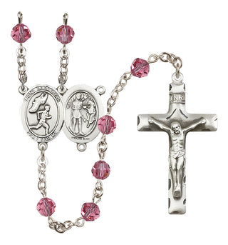 Sterling Silver 6mm Austrian Crystal Saint Sebastian /Track&Field-Men Rosary in Rose