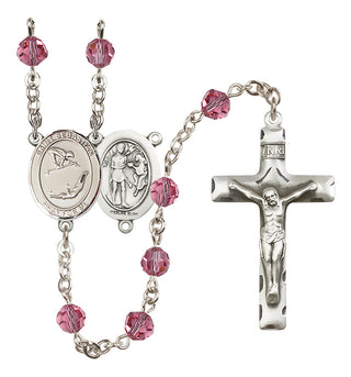 Sterling Silver 6mm Austrian Crystal Saint Sebastian/Gymnastics Rosary in Rose