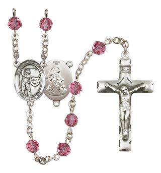 Sterling Silver 6mm Austrian Crystal Guardian Angel/Golf Rosary in Rose