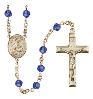 14 Karat Gold-Filled 6mm Austrian Crystal Saint Albert the Great Rosary in Sapphire