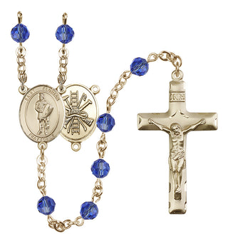 14 Karat Gold-Filled 6mm Austrian Crystal Saint Florian/Firefighter Rosary in Sapphire