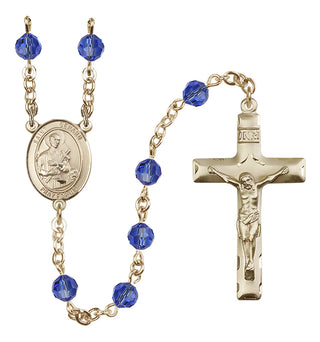 14 Karat Gold-Filled 6mm Austrian Crystal Saint Gerard Majella Rosary in Sapphire