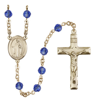 14 Karat Gold-Filled 6mm Austrian Crystal Saint Justin Rosary in Sapphire