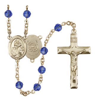 14 Karat Gold-Filled 6mm Austrian Crystal Saint Joan of Arc /Coast Guard Rosary in Sapphire