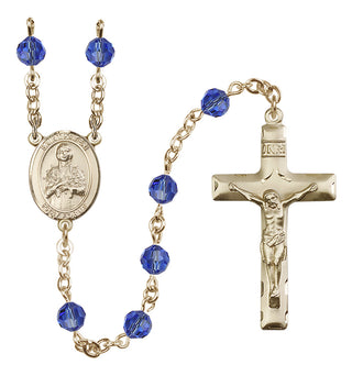 14 Karat Gold-Filled 6mm Austrian Crystal Saint Kateri Tekakwitha Rosary in Sapphire