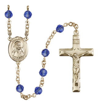14 Karat Gold-Filled 6mm Austrian Crystal Saint Louise de Marillac Rosary in Sapphire