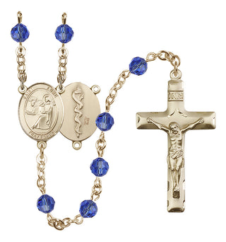 14 Karat Gold-Filled 6mm Austrian Crystal Saint Luke the Apostle / Doctor Rosary in Sapphire