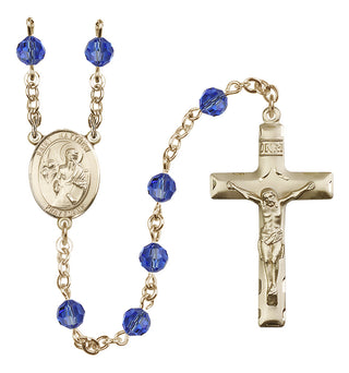 14 Karat Gold-Filled 6mm Austrian Crystal Saint Matthew the Apostle Rosary in Sapphire