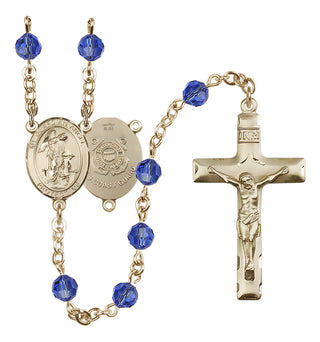 14 Karat Gold-Filled 6mm Austrian Crystal Guardian Angel/Coast Guard Rosary in Sapphire