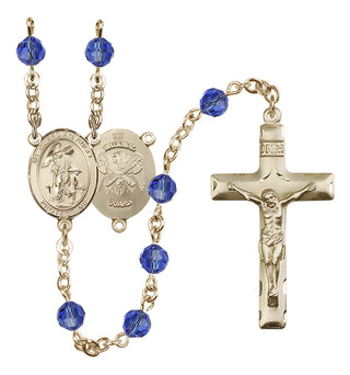 14 Karat Gold-Filled 6mm Austrian Crystal Guardian Angel / Nat'l Guard Rosary in Sapphire