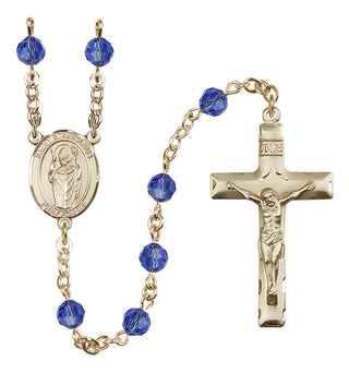 14 Karat Gold-Filled 6mm Austrian Crystal Saint Stanislaus Rosary in Sapphire