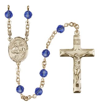 14 Karat Gold-Filled 6mm Austrian Crystal Saints Cosmas & Damian Rosary in Sapphire
