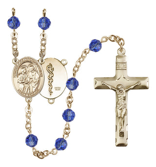 14 Karat Gold-Filled 6mm Austrian Crystal Saints Cosmas & Damian / Doctors Rosary in Sapphire