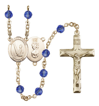 14 Karat Gold-Filled 6mm Austrian Crystal Saint Christopher/Gymnastics Rosary in Sapphire