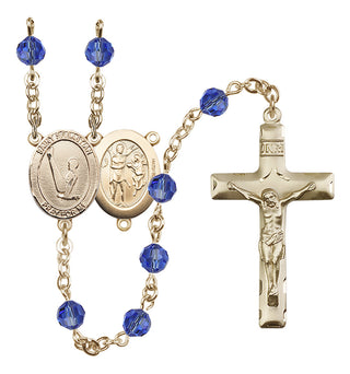 14 Karat Gold-Filled 6mm Austrian Crystal Saint Sebastian/Gymnastics Rosary in Sapphire