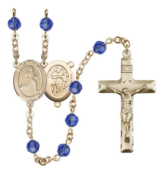 14 Karat Gold-Filled 6mm Austrian Crystal Saint Sebastian/Track & Field Rosary in Sapphire