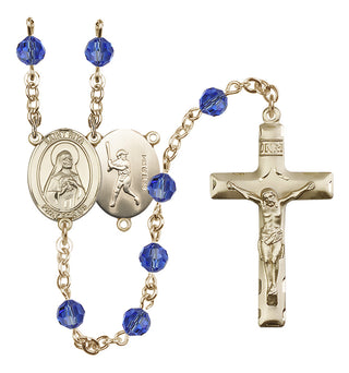 14 Karat Gold-Filled 6mm Austrian Crystal Saint Rita / Baseball Rosary in Sapphire