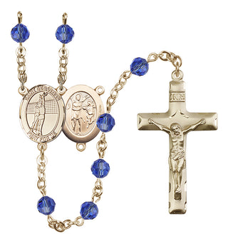 14 Karat Gold-Filled 6mm Austrian Crystal Saint Sebastian / Volleyball Rosary in Sapphire