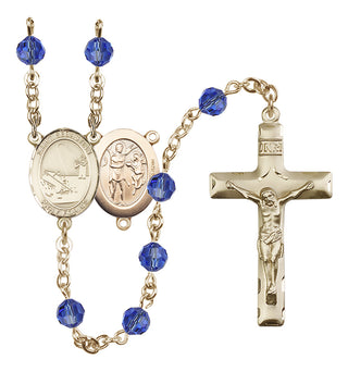 14 Karat Gold-Filled 6mm Austrian Crystal Saint Sebastian / Fishing Rosary in Sapphire