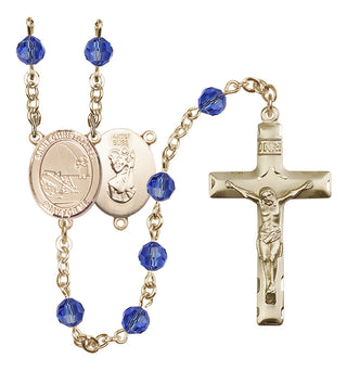 14 Karat Gold-Filled 6mm Austrian Crystal Saint Christopher / Fishing Rosary in Sapphire