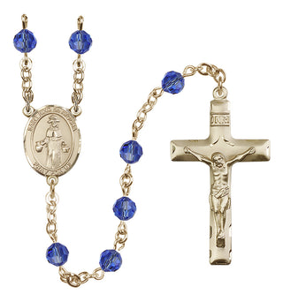 14 Karat Gold-Filled 6mm Austrian Crystal Saint Nino de Atocha Rosary in Sapphire