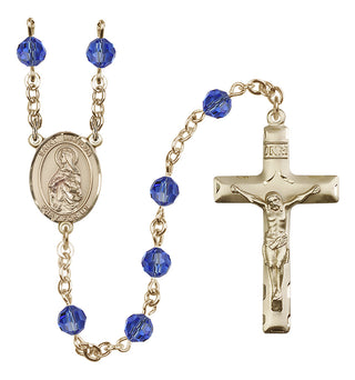 14 Karat Gold-Filled 6mm Austrian Crystal Saint Matilda Rosary in Sapphire