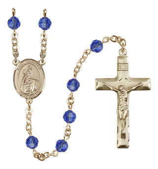 14 Karat Gold-Filled 6mm Austrian Crystal Saint Isabella of Portugal Rosary in Sapphire