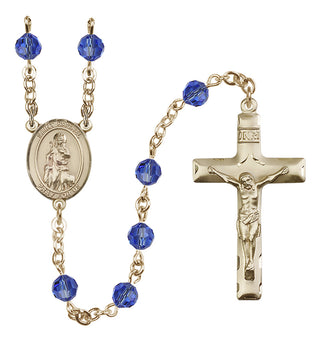 14 Karat Gold-Filled 6mm Austrian Crystal Saint Rachel Rosary in Sapphire
