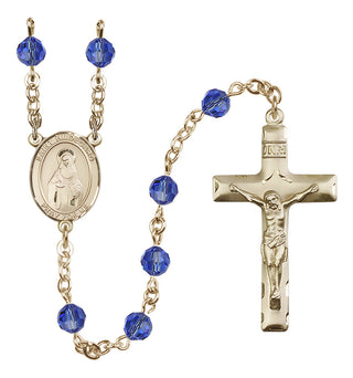14 Karat Gold-Filled 6mm Austrian Crystal Saint Hildegard von Bingen Rosary in Sapphire