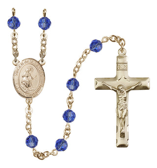 14 Karat Gold-Filled 6mm Austrian Crystal Virgen de la Merced Rosary in Sapphire