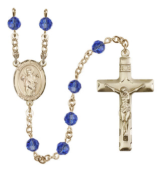 14 Karat Gold-Filled 6mm Austrian Crystal Saint Aedan of Ferns Rosary in Sapphire