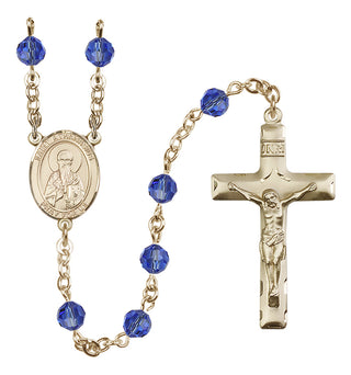 14 Karat Gold-Filled 6mm Austrian Crystal Saint Athanasius Rosary in Sapphire