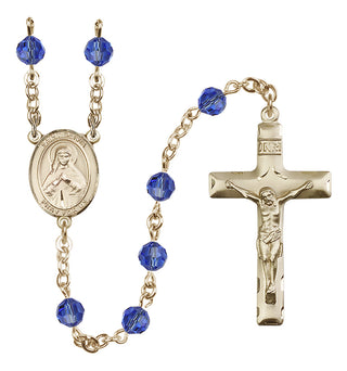 14 Karat Gold-Filled 6mm Austrian Crystal Saint Olivia Rosary in Sapphire