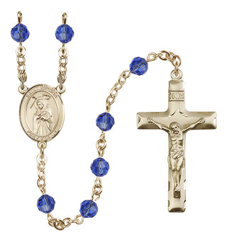 14 Karat Gold-Filled 6mm Austrian Crystal Saint Regina Rosary in Sapphire
