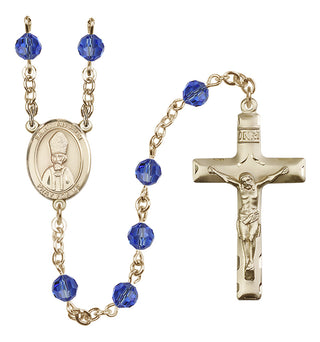 14 Karat Gold-Filled 6mm Austrian Crystal Saint Anselm of Canterbury Rosary in Sapphire
