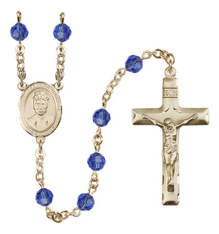 14 Karat Gold-Filled 6mm Austrian Crystal Saint Josephine Bakhita Rosary in Sapphire