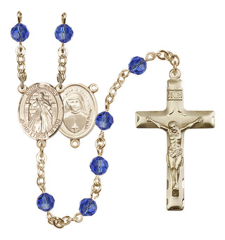 14 Karat Gold-Filled 6mm Austrian Crystal Divine Mercy Rosary in Sapphire