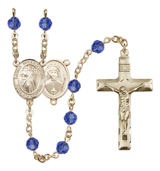 14 Karat Gold-Filled 6mm Austrian Crystal Divina Misericordia Rosary in Sapphire