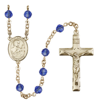 14 Karat Gold-Filled 6mm Austrian Crystal Saint Kieran Rosary in Sapphire