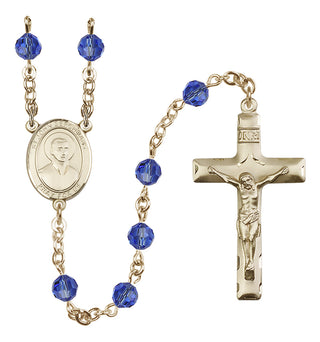 14 Karat Gold-Filled 6mm Austrian Crystal Saint John Berchmans Rosary in Sapphire