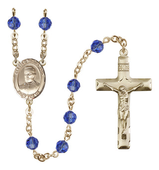 14 Karat Gold-Filled 6mm Austrian Crystal Blessed Miguel Pro Rosary in Sapphire